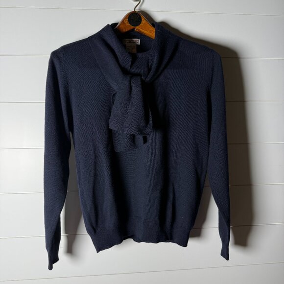 Talbots Sweater with Attached Scarf Navy Sz Medium, 100% Merino Wool - Picture 1 of 7
